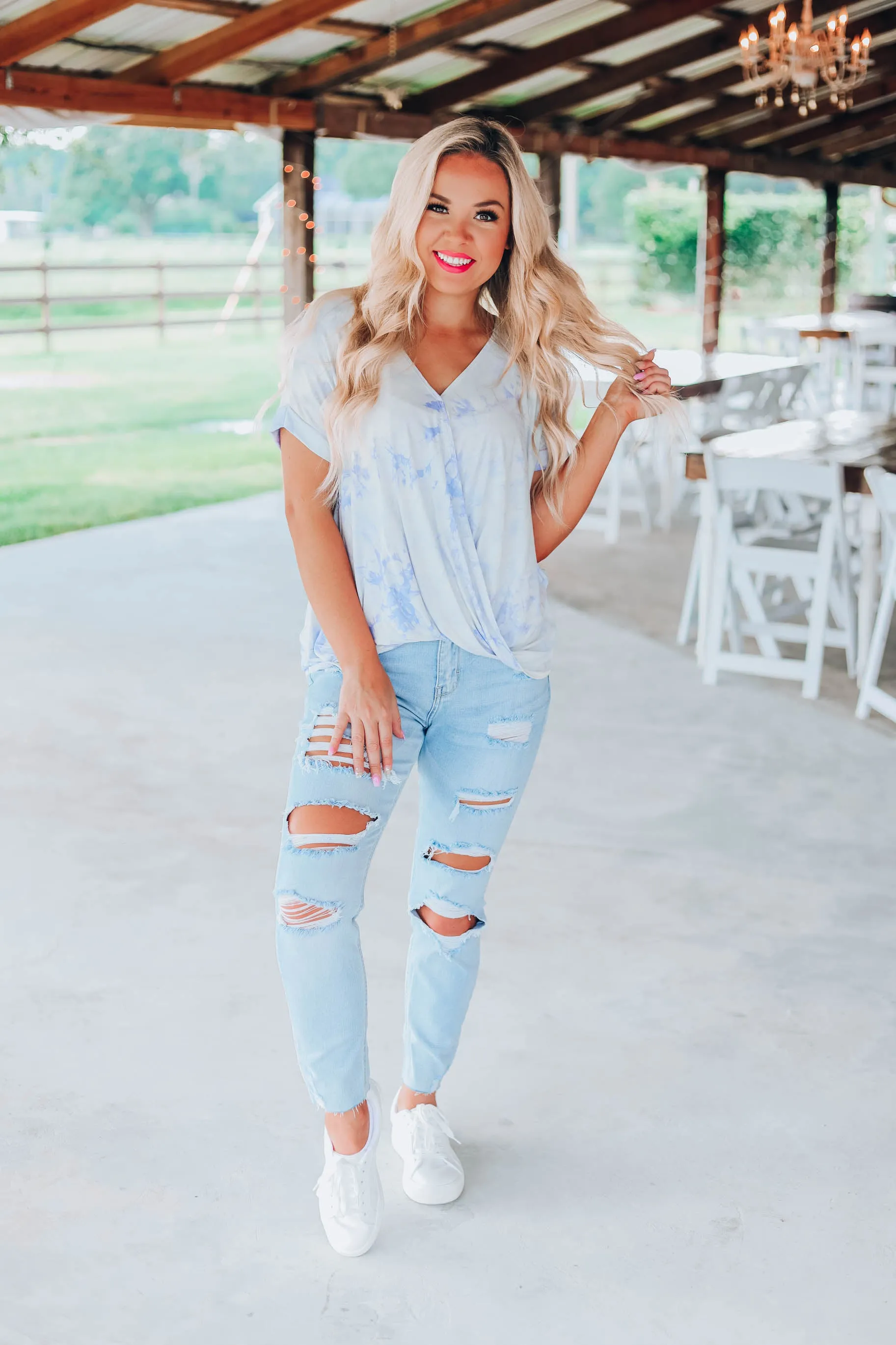 Cloudy Skies Tie Dye Top - Blue