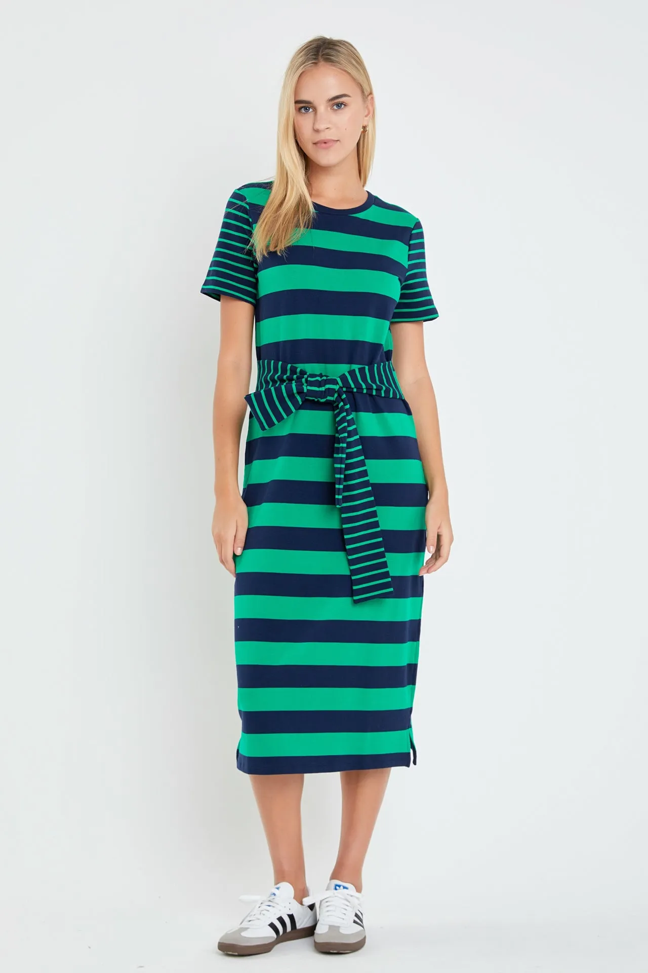 Contrast Stripe Knit Midi Dress