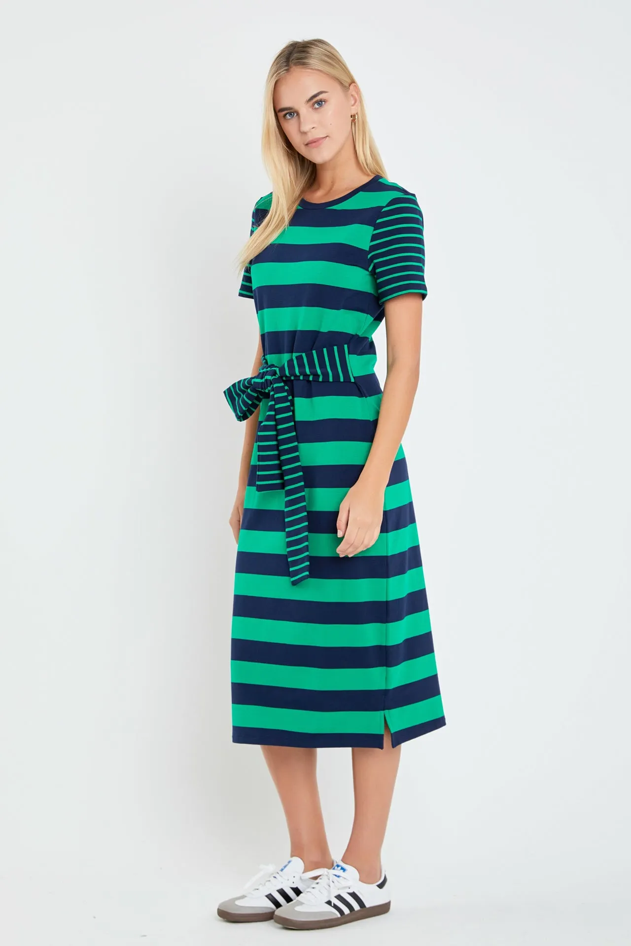 Contrast Stripe Knit Midi Dress
