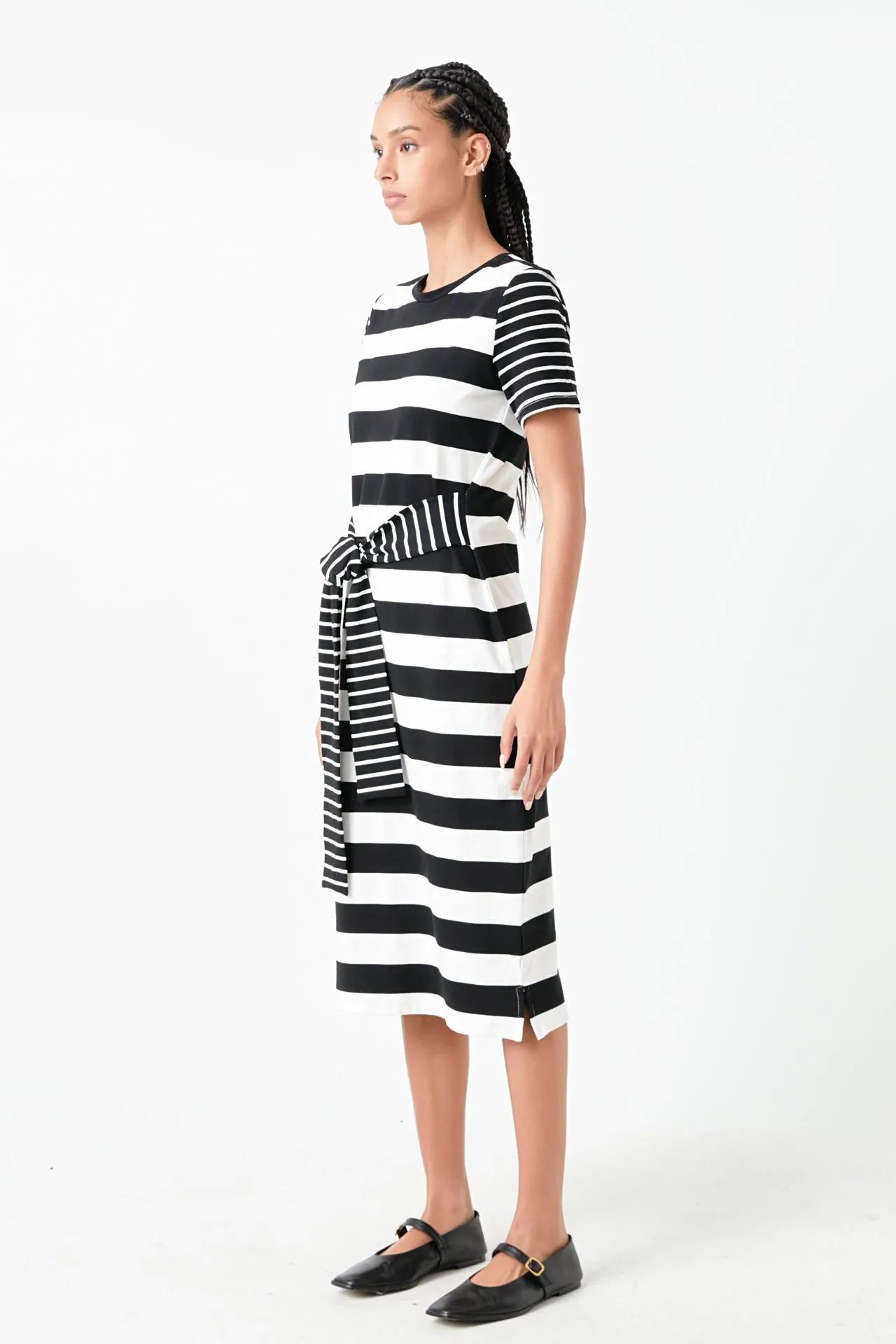Contrast Stripe Knit Midi Dress