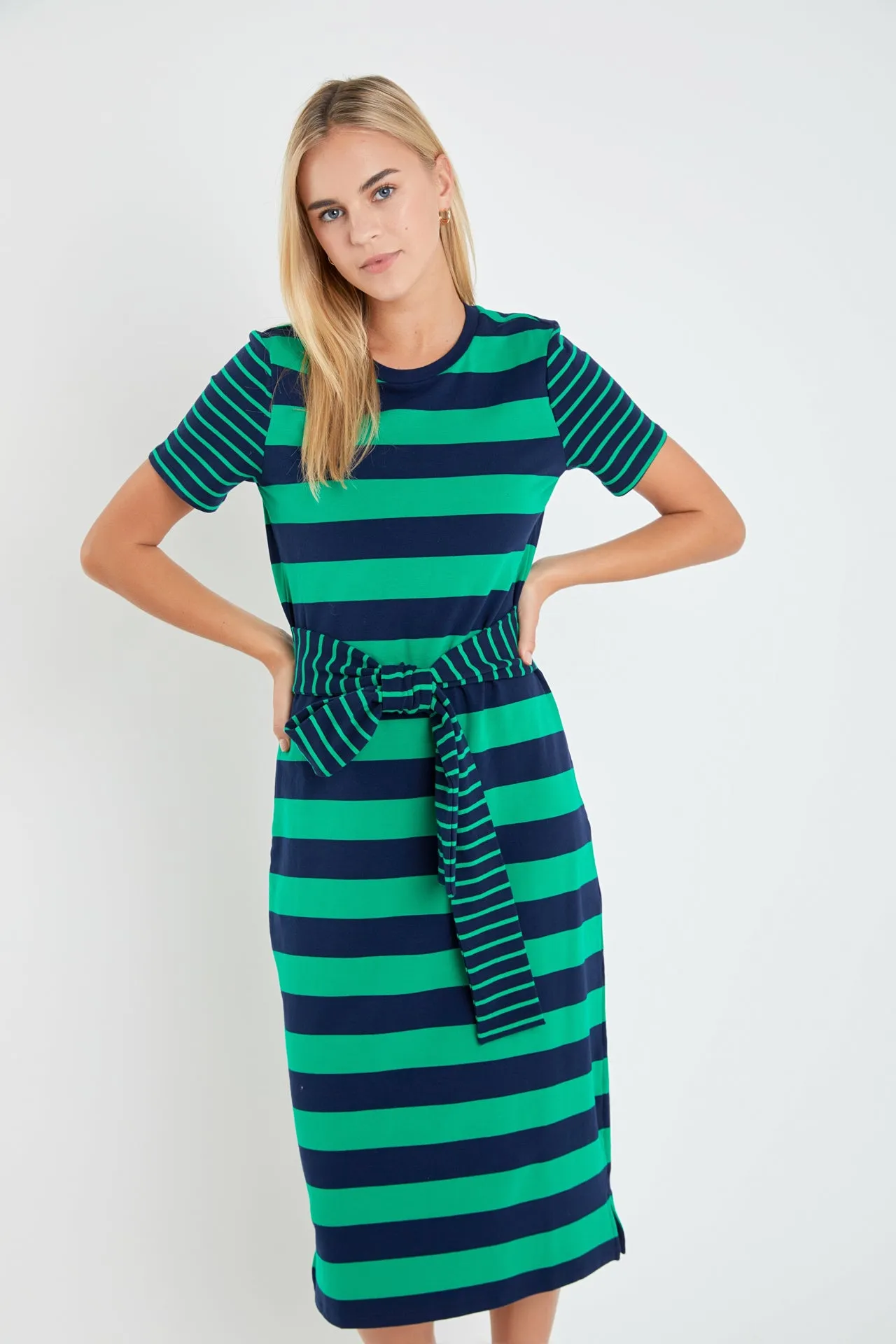 Contrast Stripe Knit Midi Dress