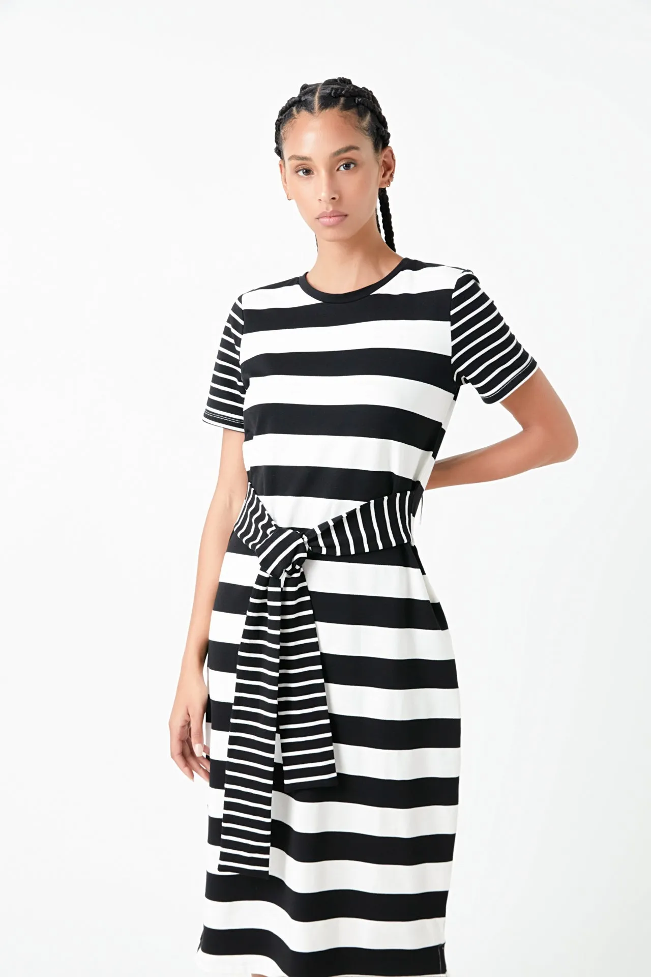 Contrast Stripe Knit Midi Dress