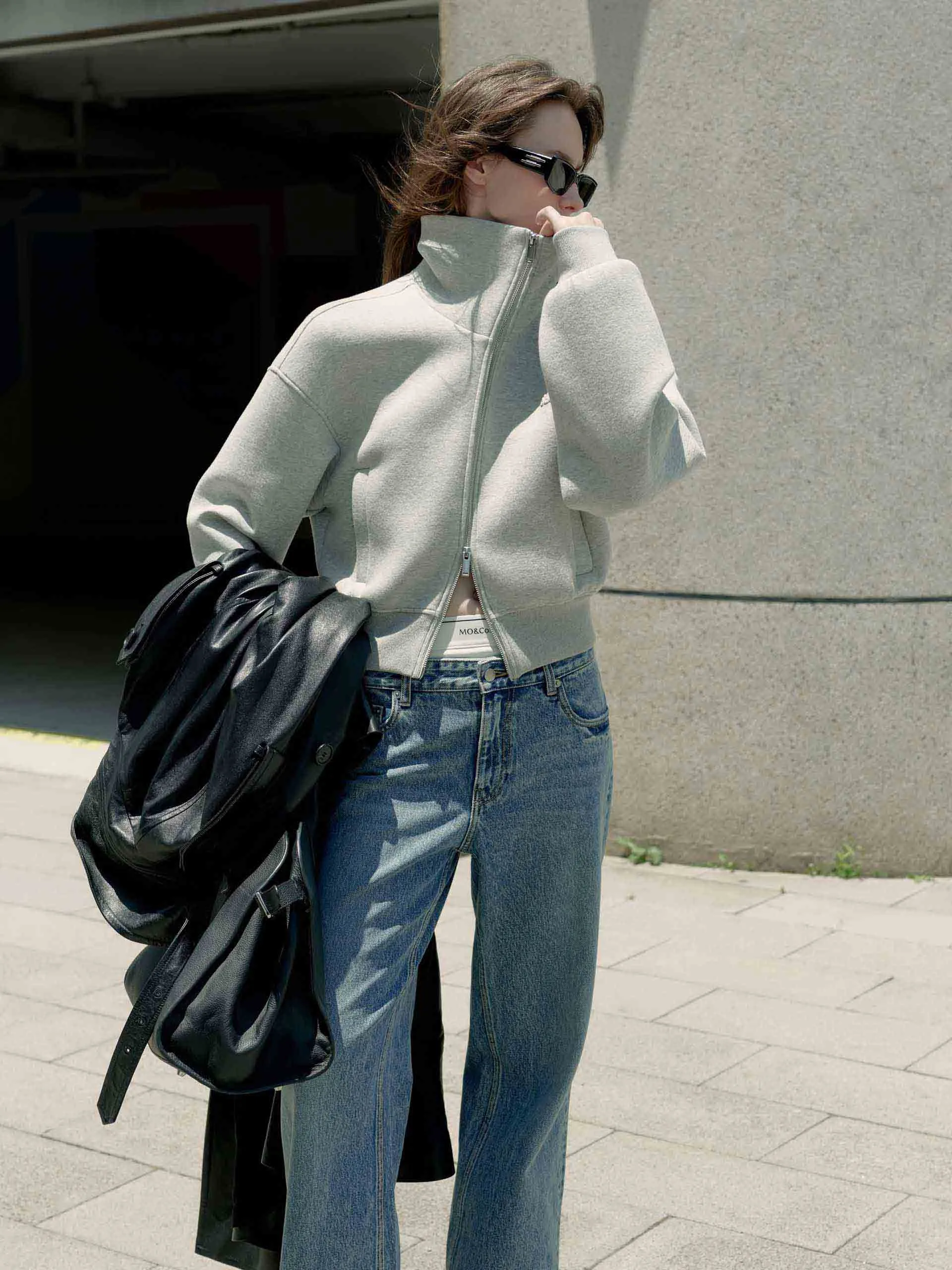 Contrast Waist Straight Jeans