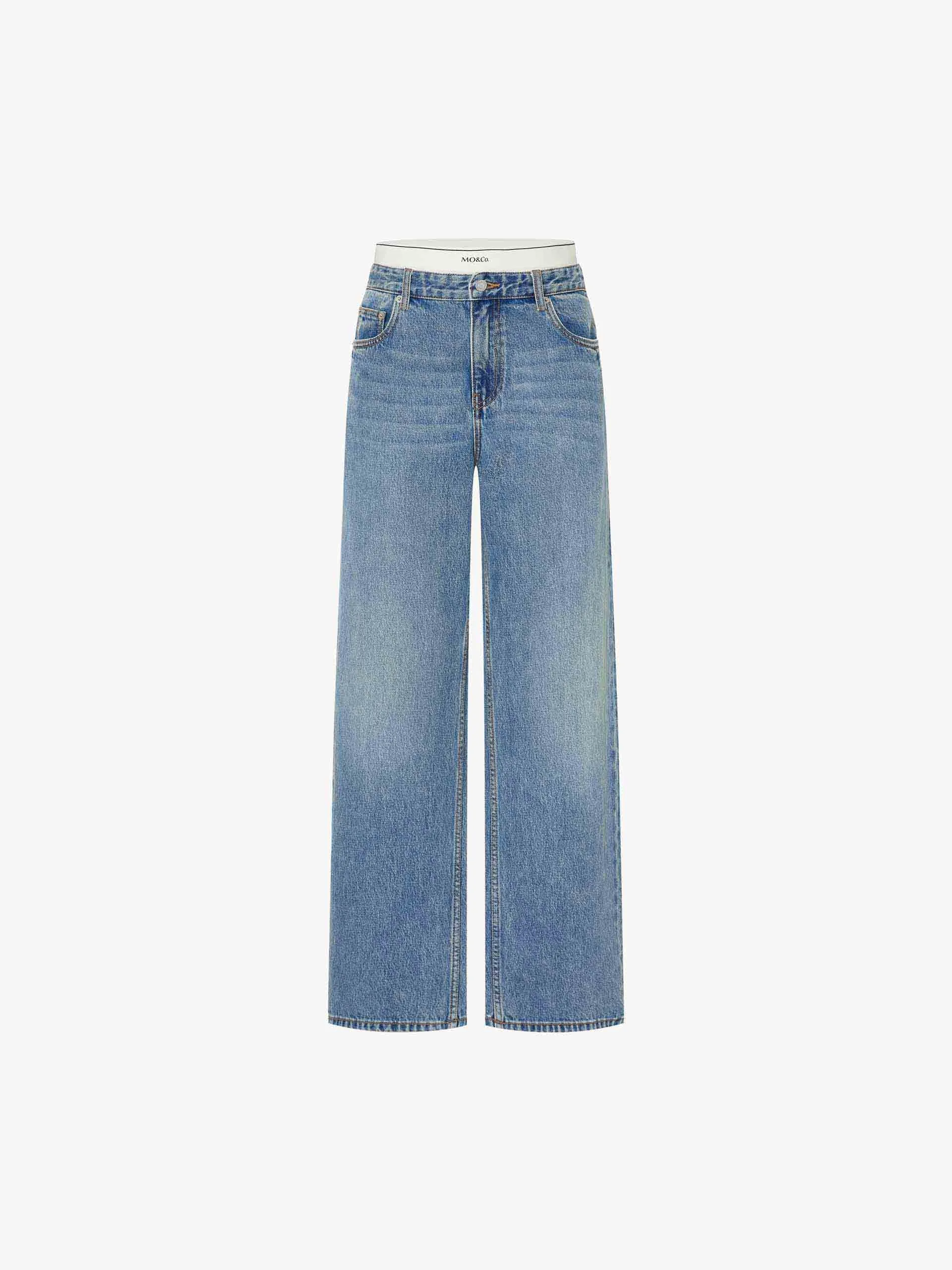 Contrast Waist Straight Jeans