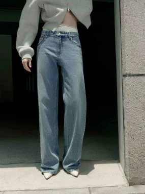 Contrast Waist Straight Jeans