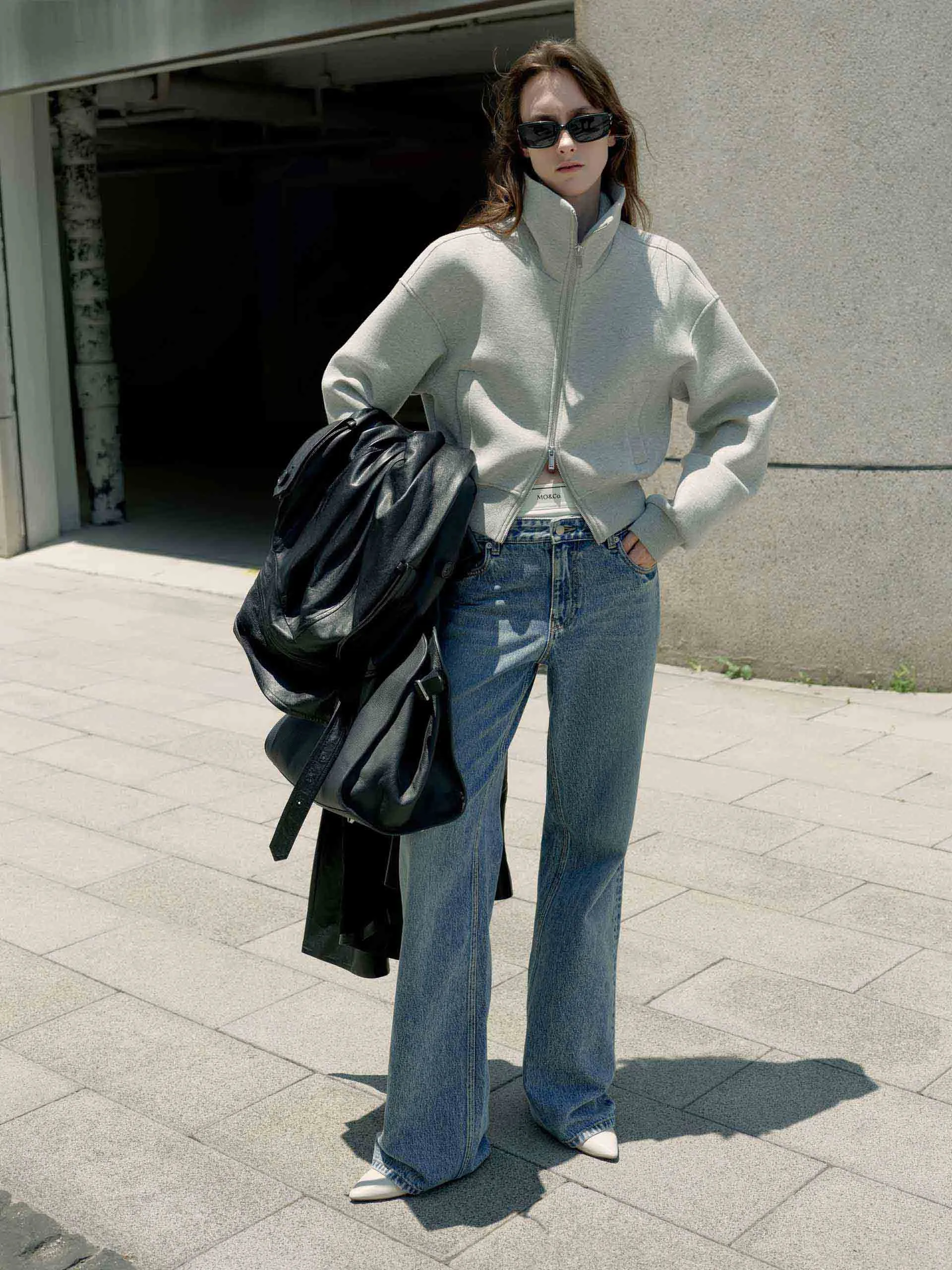 Contrast Waist Straight Jeans
