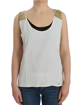 Costume National Elegant Monochrome Sleeveless Top with Gold Accents