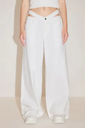 Cut Out White Wide Leg Jeans