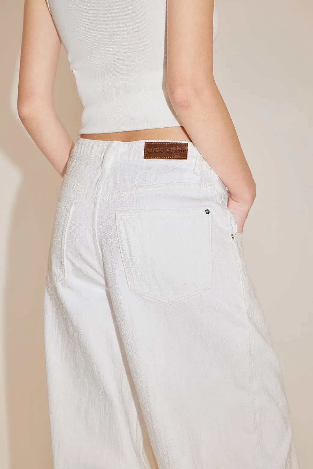 Cut Out White Wide Leg Jeans