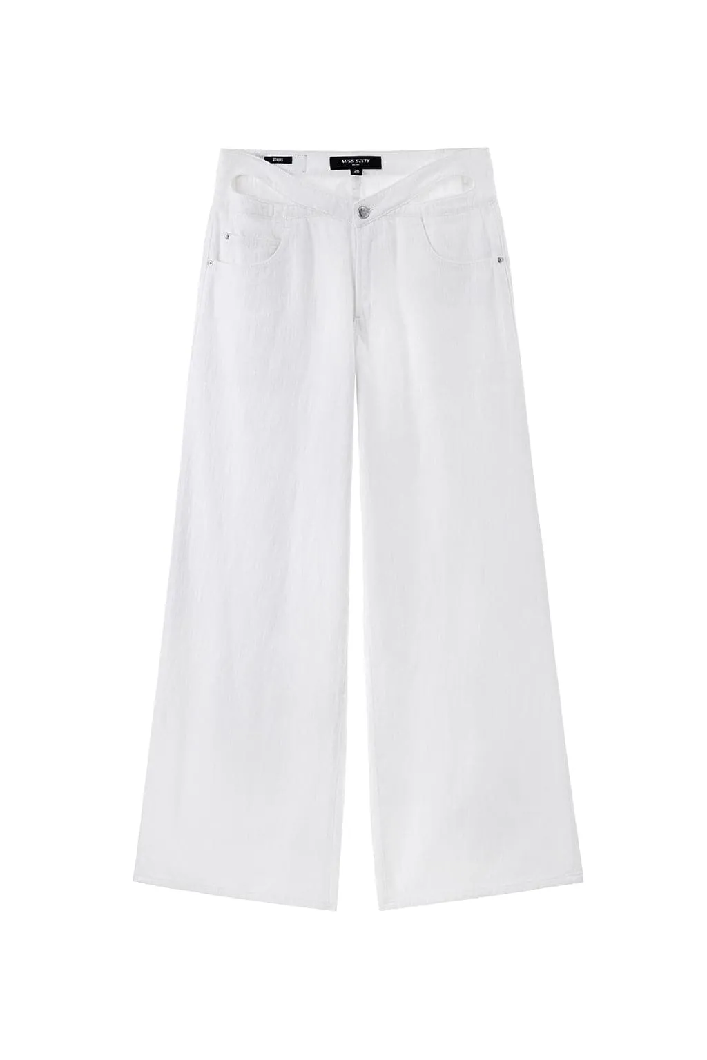 Cut Out White Wide Leg Jeans