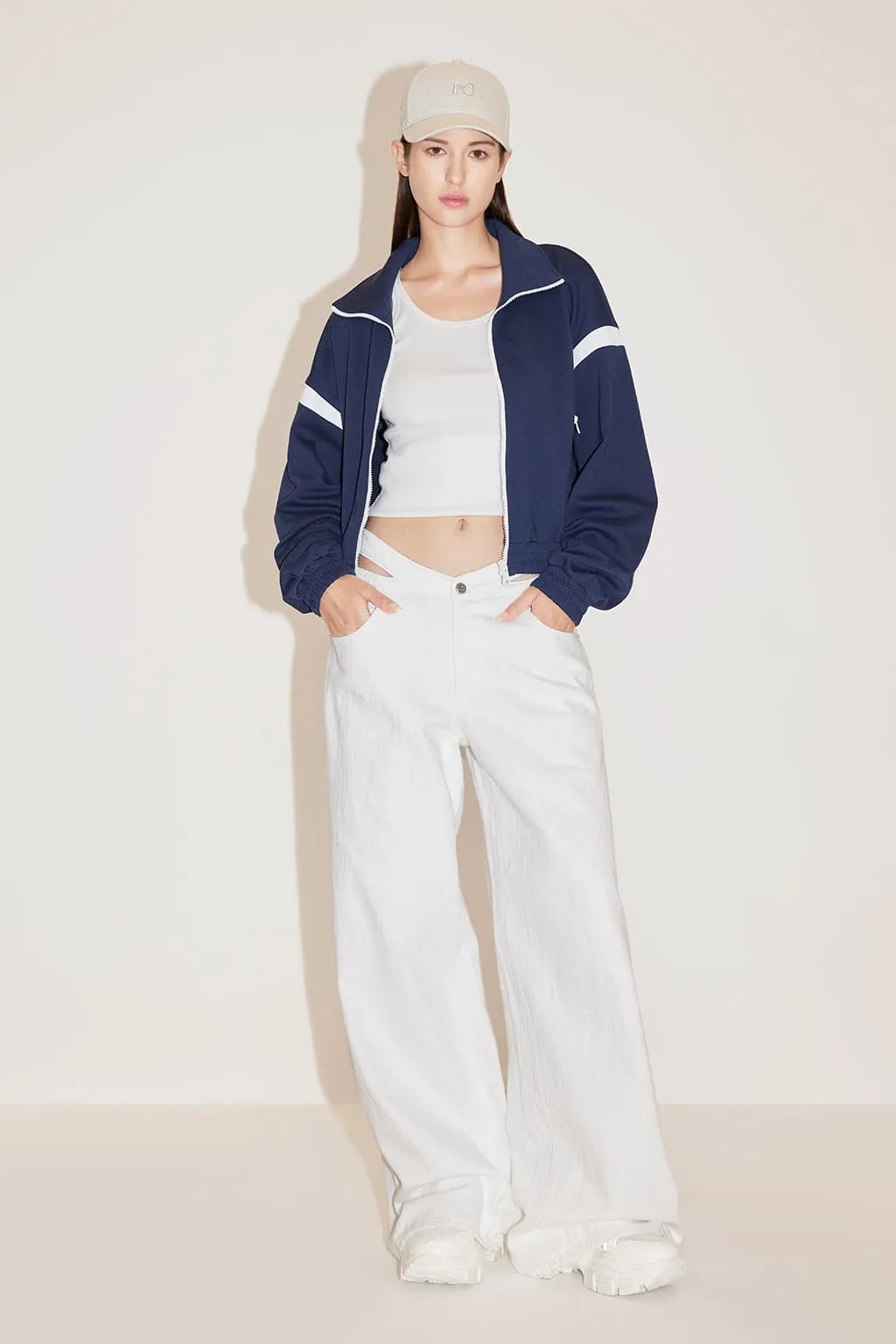 Cut Out White Wide Leg Jeans