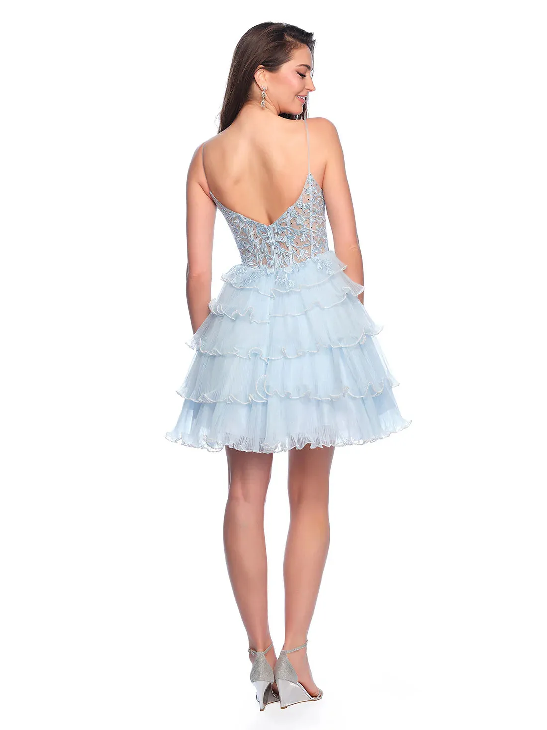 Dave & Johnny 11753 Size 2 Ice Blue Short Pleated Pearl Corset Lace Dress Homecoming Cocktail Gown