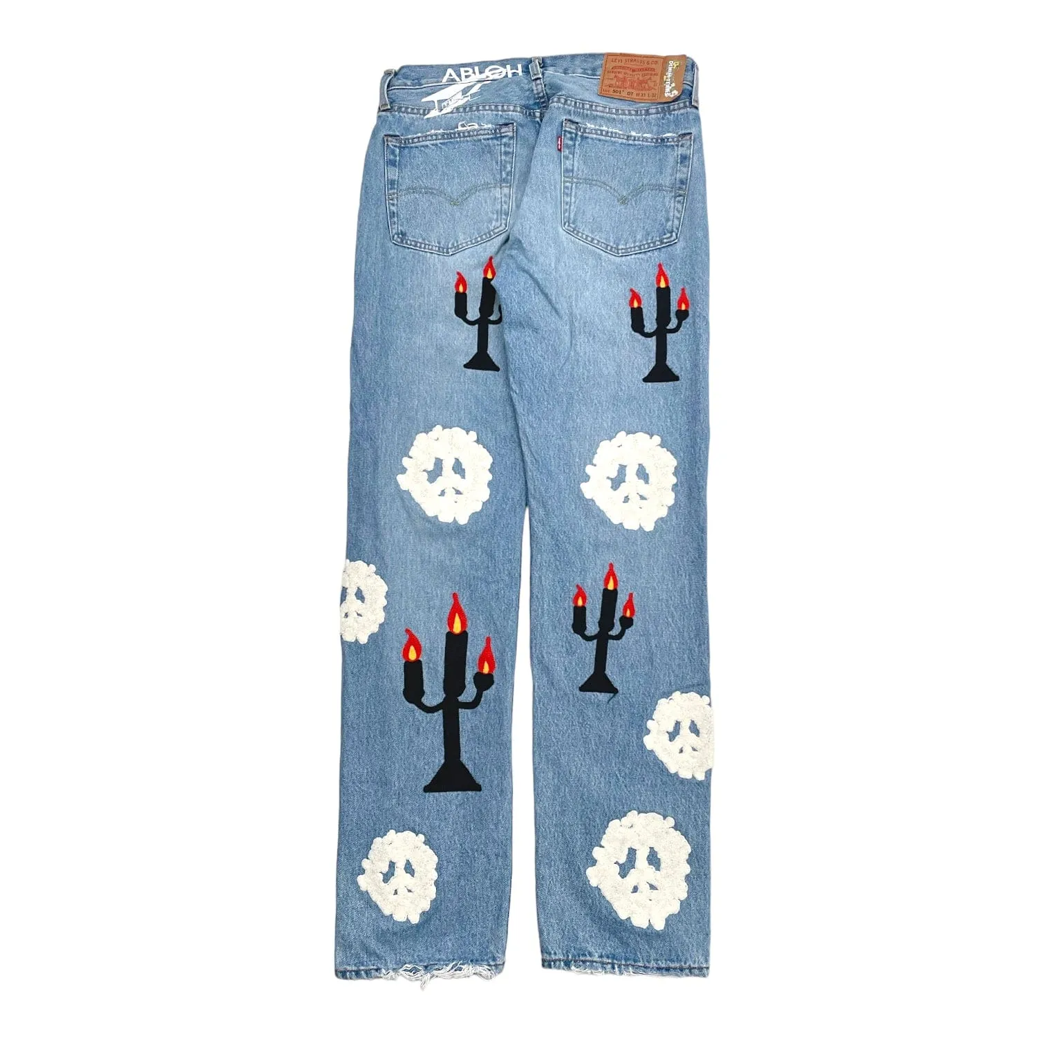 Denim Tears x Virgil Abloh "Message in a Tear" Embroidered Jeans Blue Pre-Owned