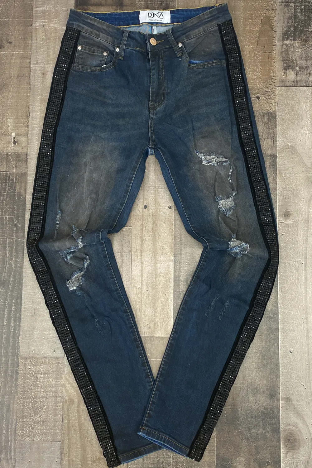 Dna Premium Wear- studded stripe denim jeans (dark blue/black)