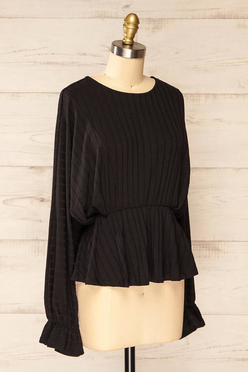 Eilat Black | Monochrome Striped Peplum Top