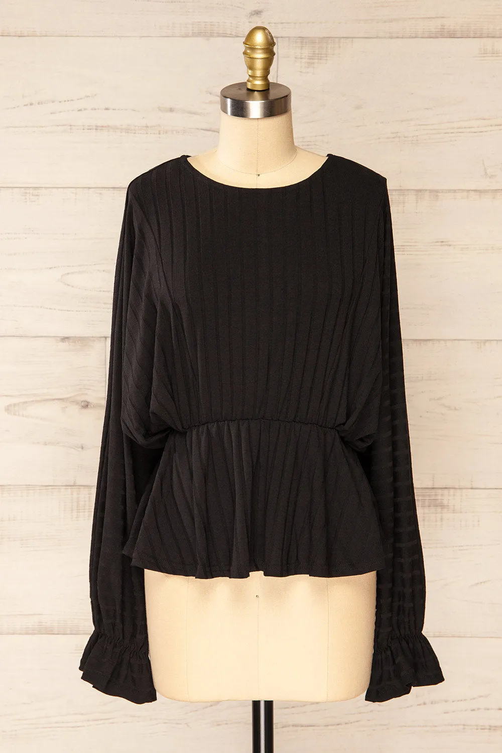 Eilat Black | Monochrome Striped Peplum Top