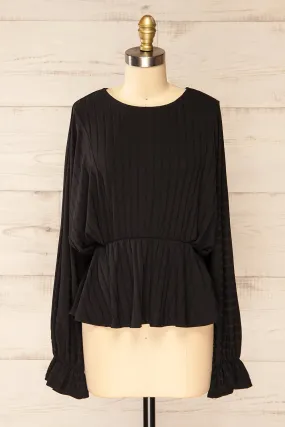 Eilat Black | Monochrome Striped Peplum Top