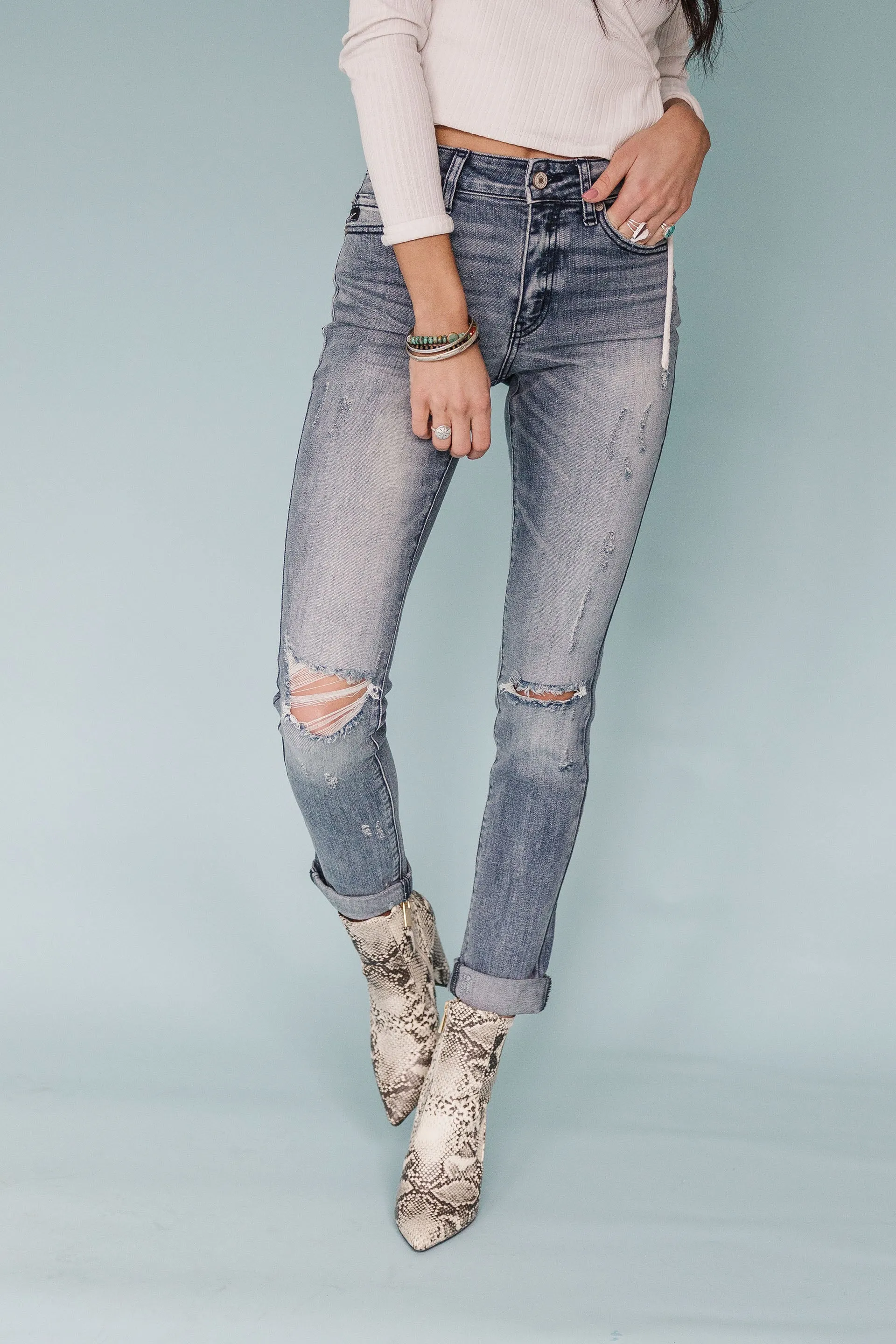 Fight The Power Mid Rise Distressed Girlfriend Skinny
