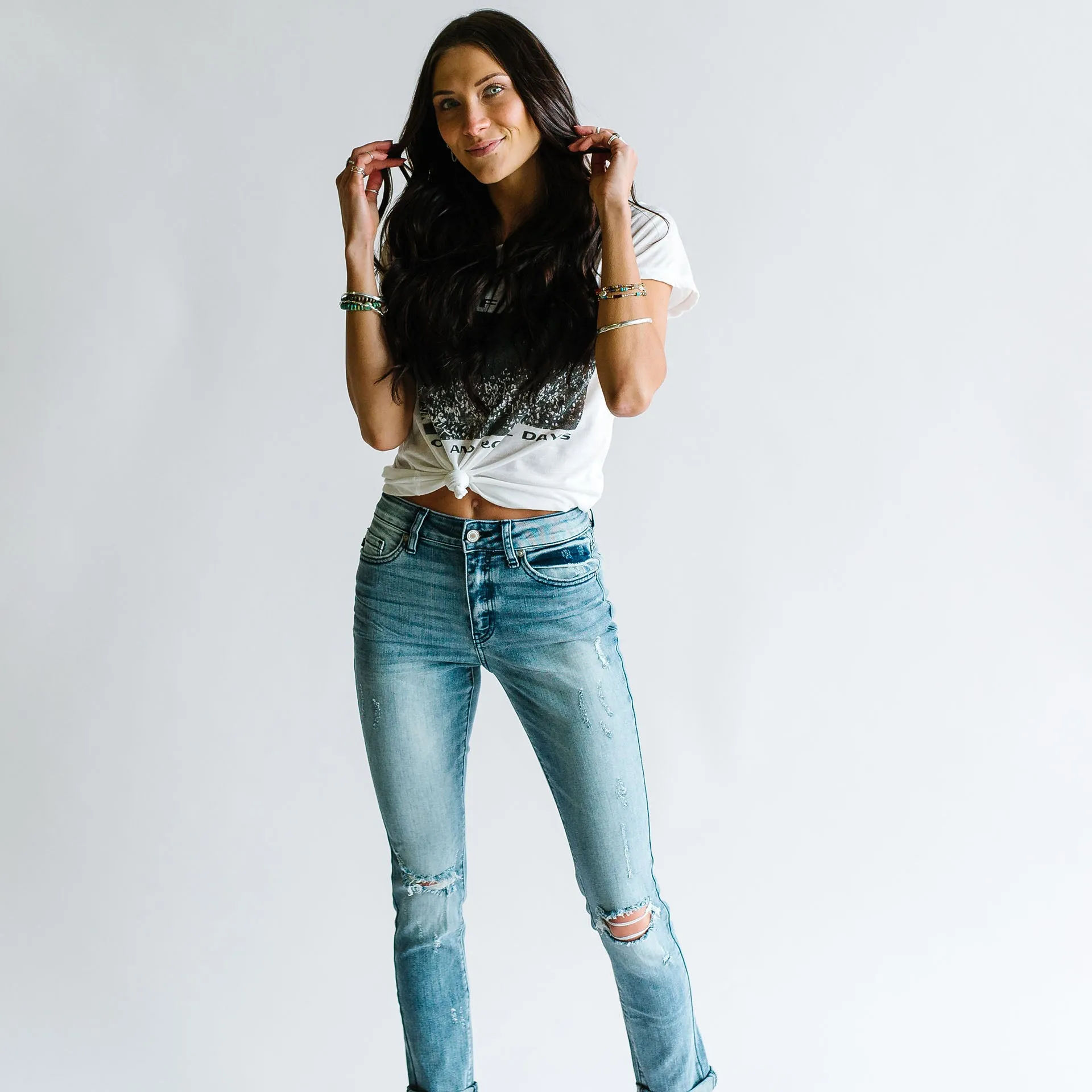 Fight The Power Mid Rise Distressed Girlfriend Skinny