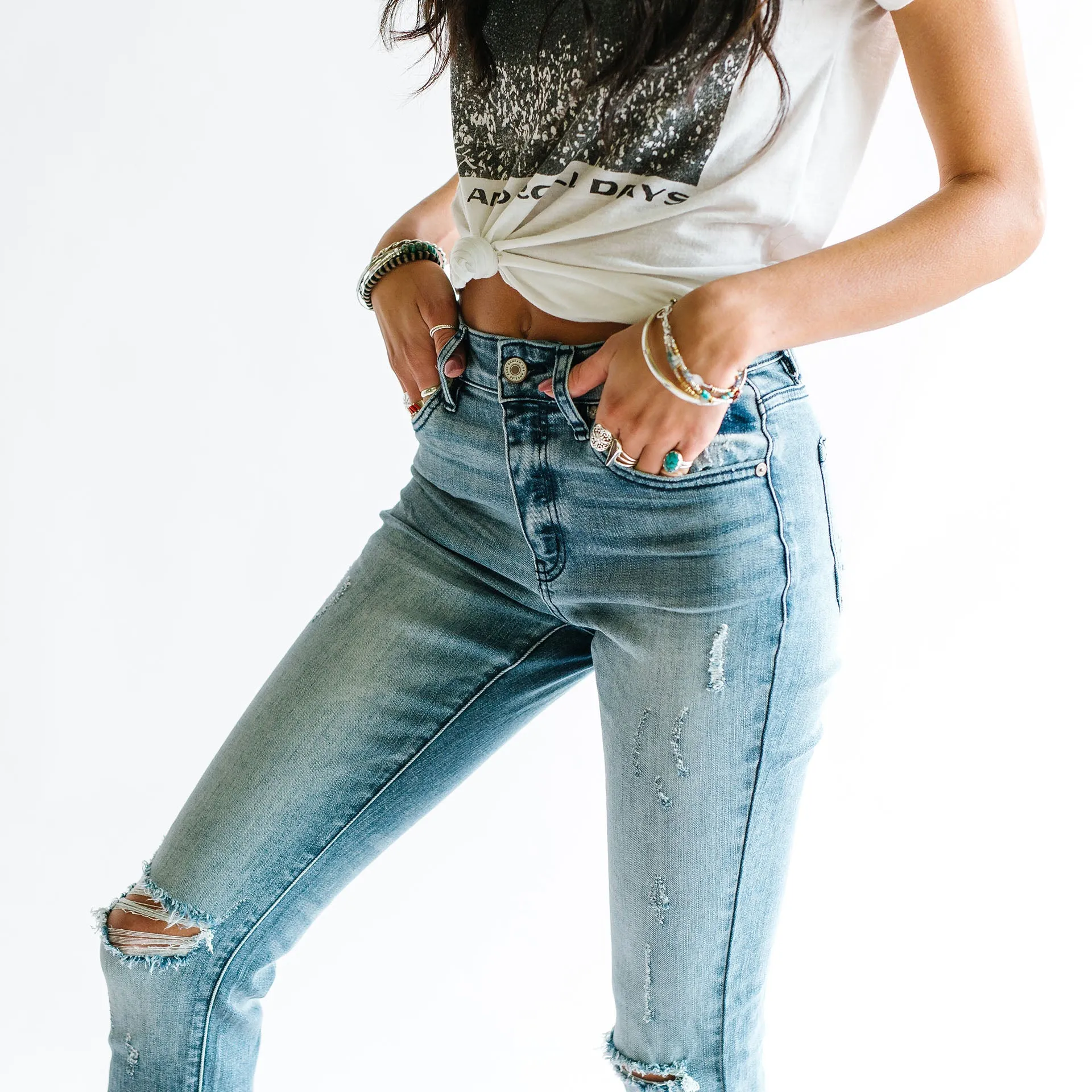 Fight The Power Mid Rise Distressed Girlfriend Skinny