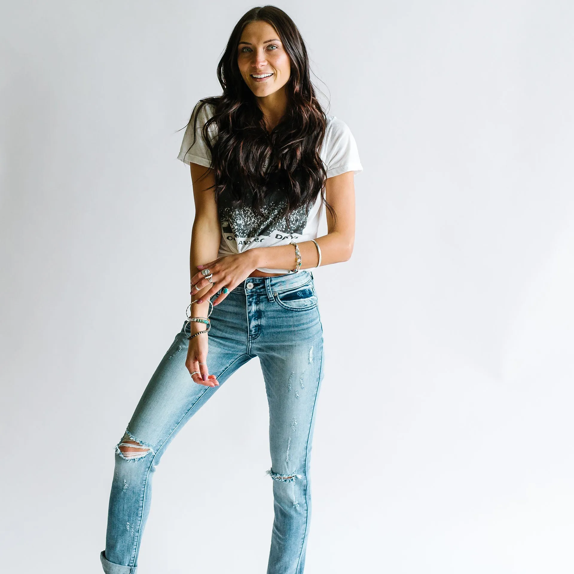 Fight The Power Mid Rise Distressed Girlfriend Skinny