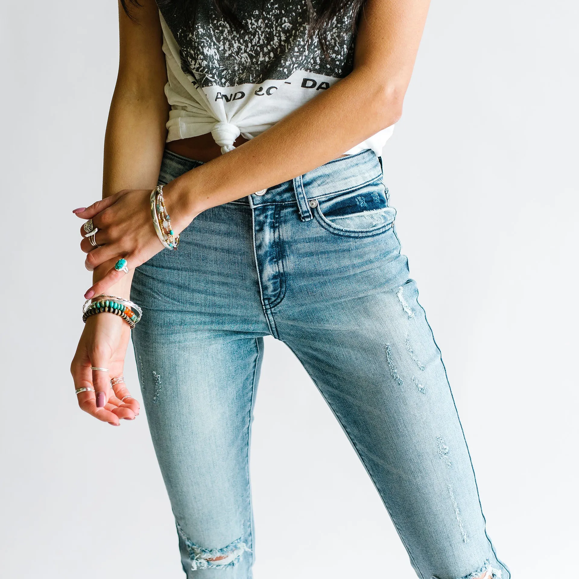 Fight The Power Mid Rise Distressed Girlfriend Skinny