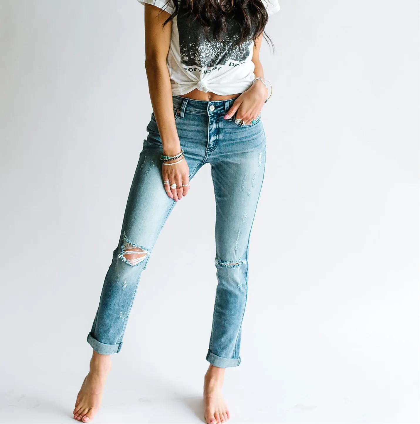 Fight The Power Mid Rise Distressed Girlfriend Skinny