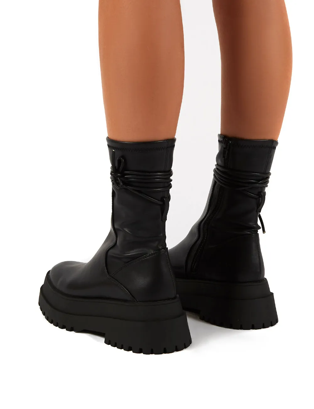 Finale Black Wide Fit Chunky Sole Ankle Wrap Boots