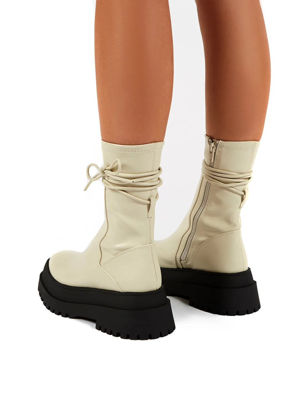 Finale Bone Chunky Sole Ankle Wrap Boots
