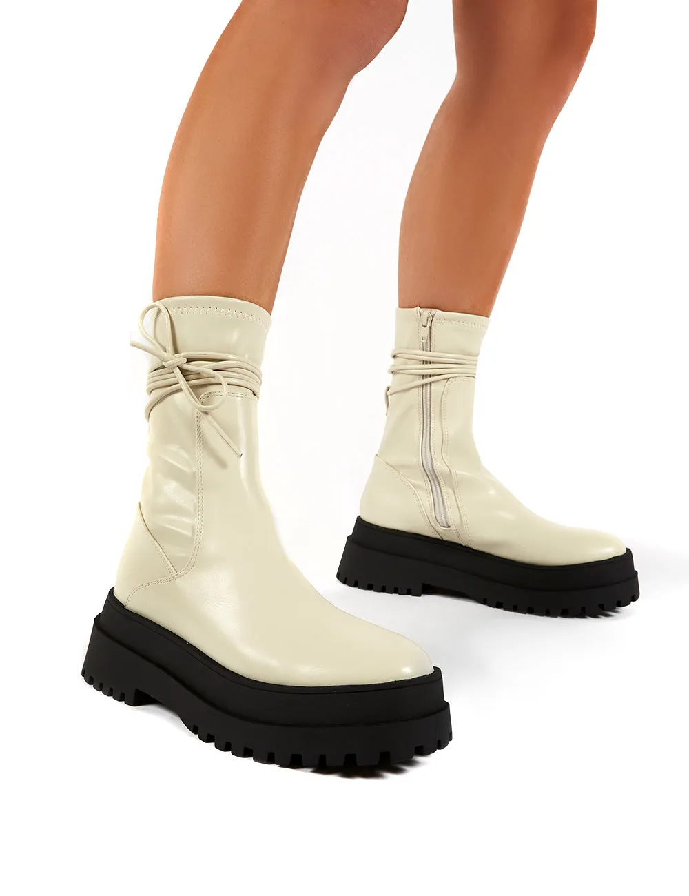 Finale Bone Chunky Sole Ankle Wrap Boots