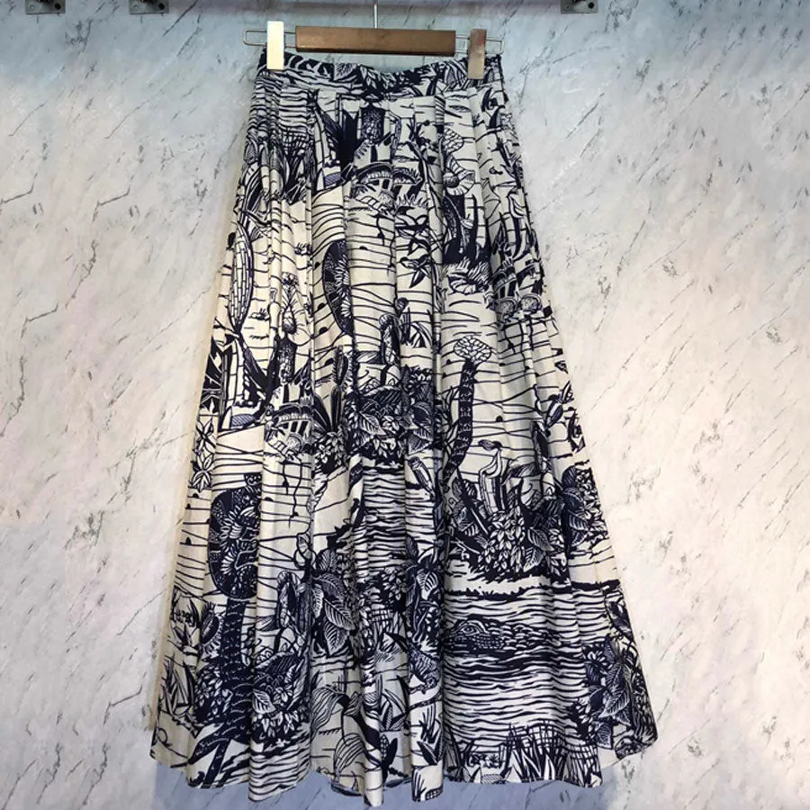 Flower Printed Skirts High Waist Skirt