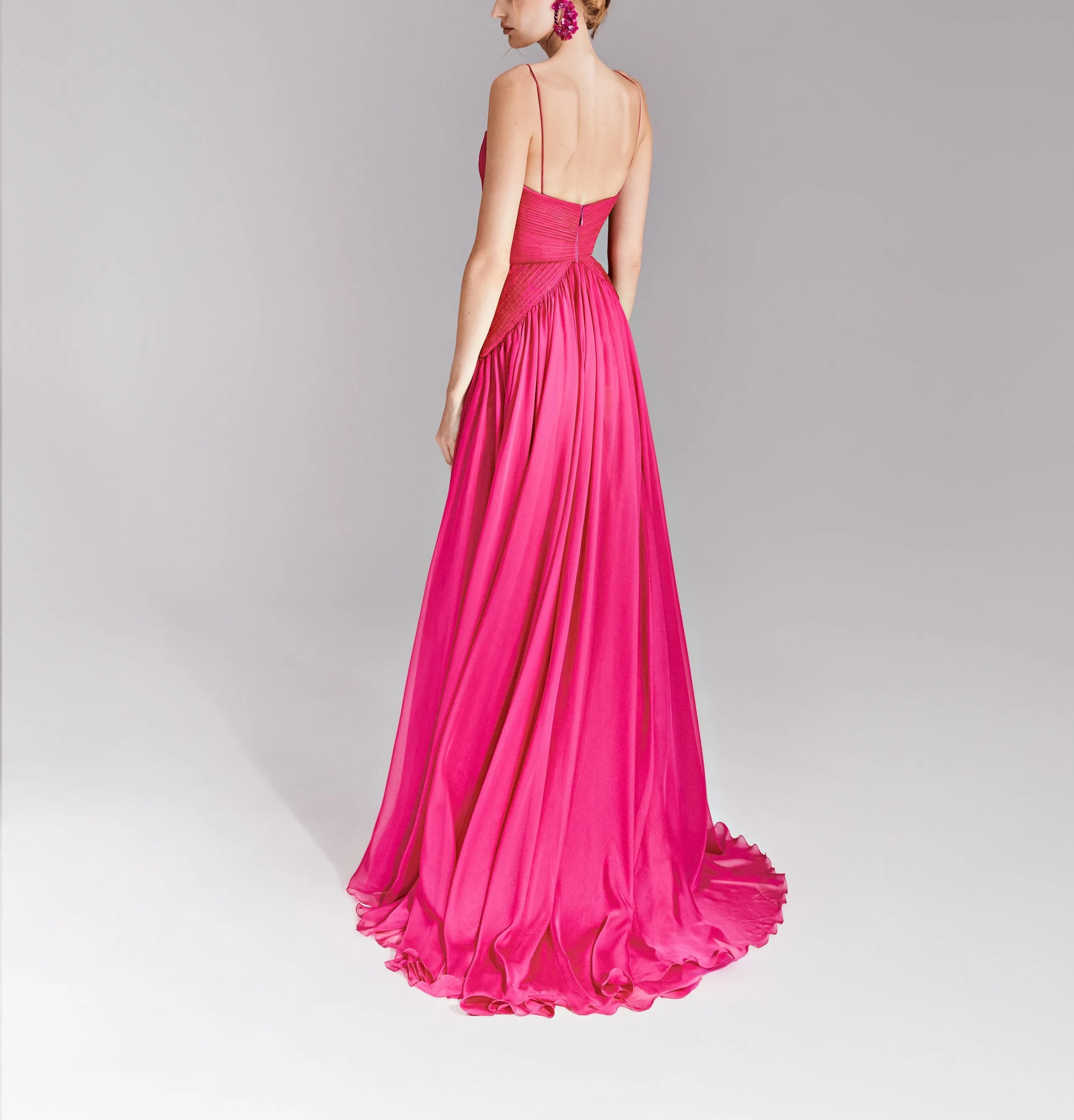 Fuschia Dress with High Slit Chiffon Skirt