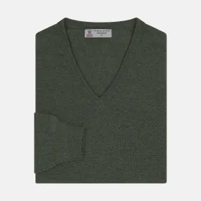 Green V-Neck Cashmere Jumper