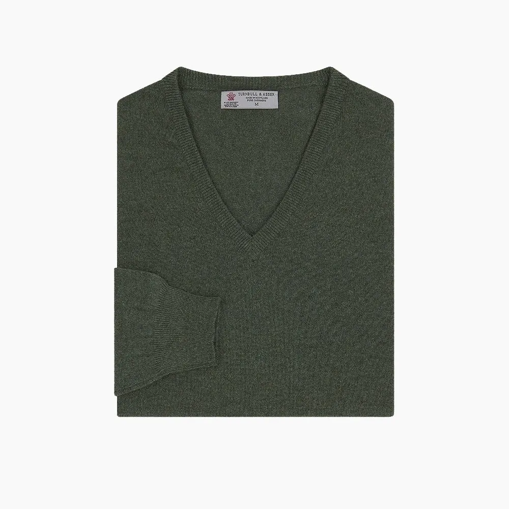 Green V-Neck Cashmere Jumper
