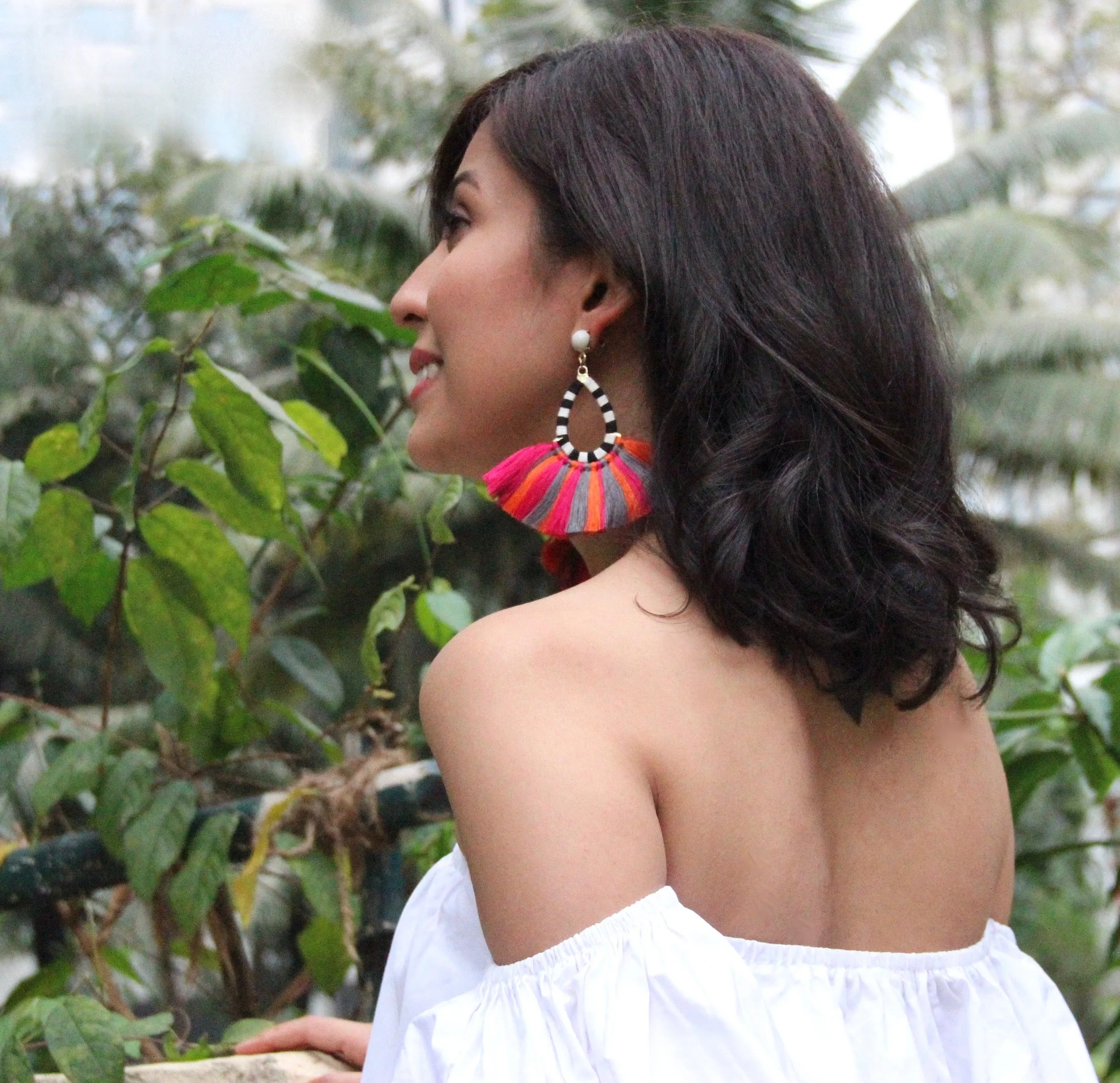 Hawaiian Fringe Earrings - Red & Blue