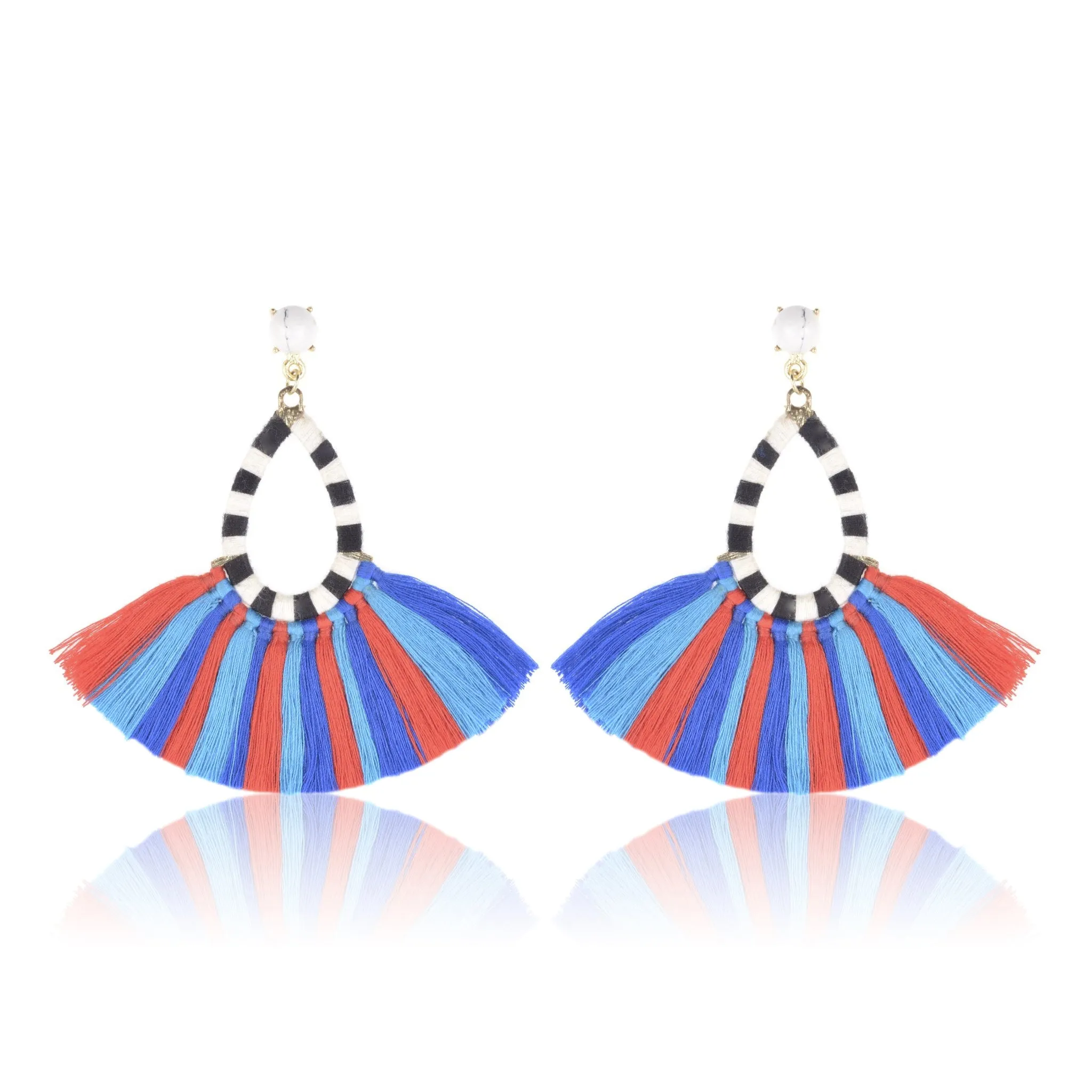 Hawaiian Fringe Earrings - Red & Blue