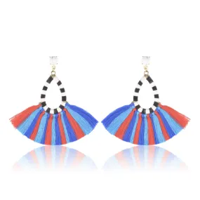 Hawaiian Fringe Earrings - Red & Blue