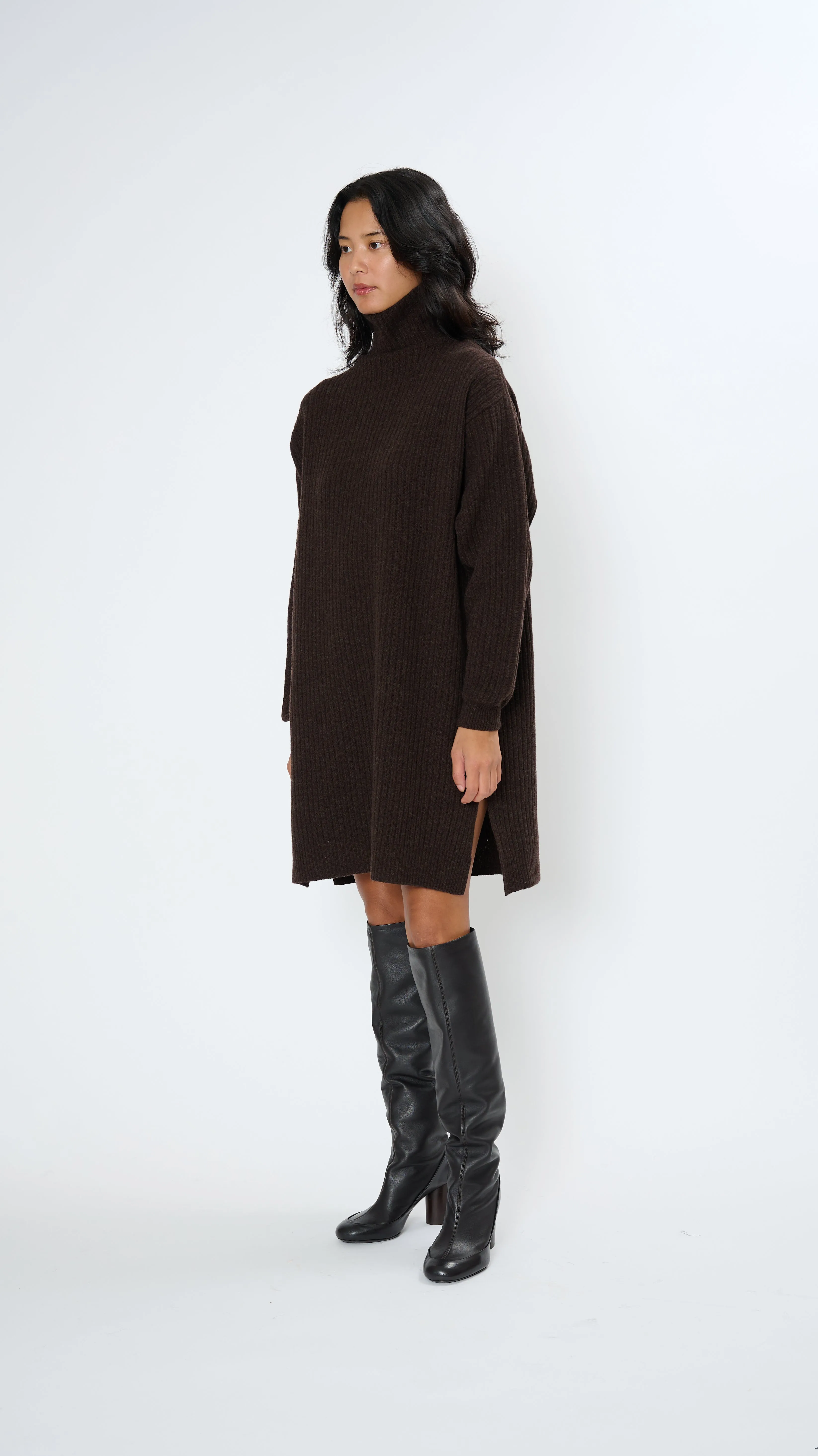 High Neck Maxi Dress in Dark Acajou Melange