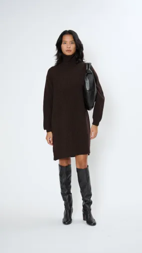 High Neck Maxi Dress in Dark Acajou Melange