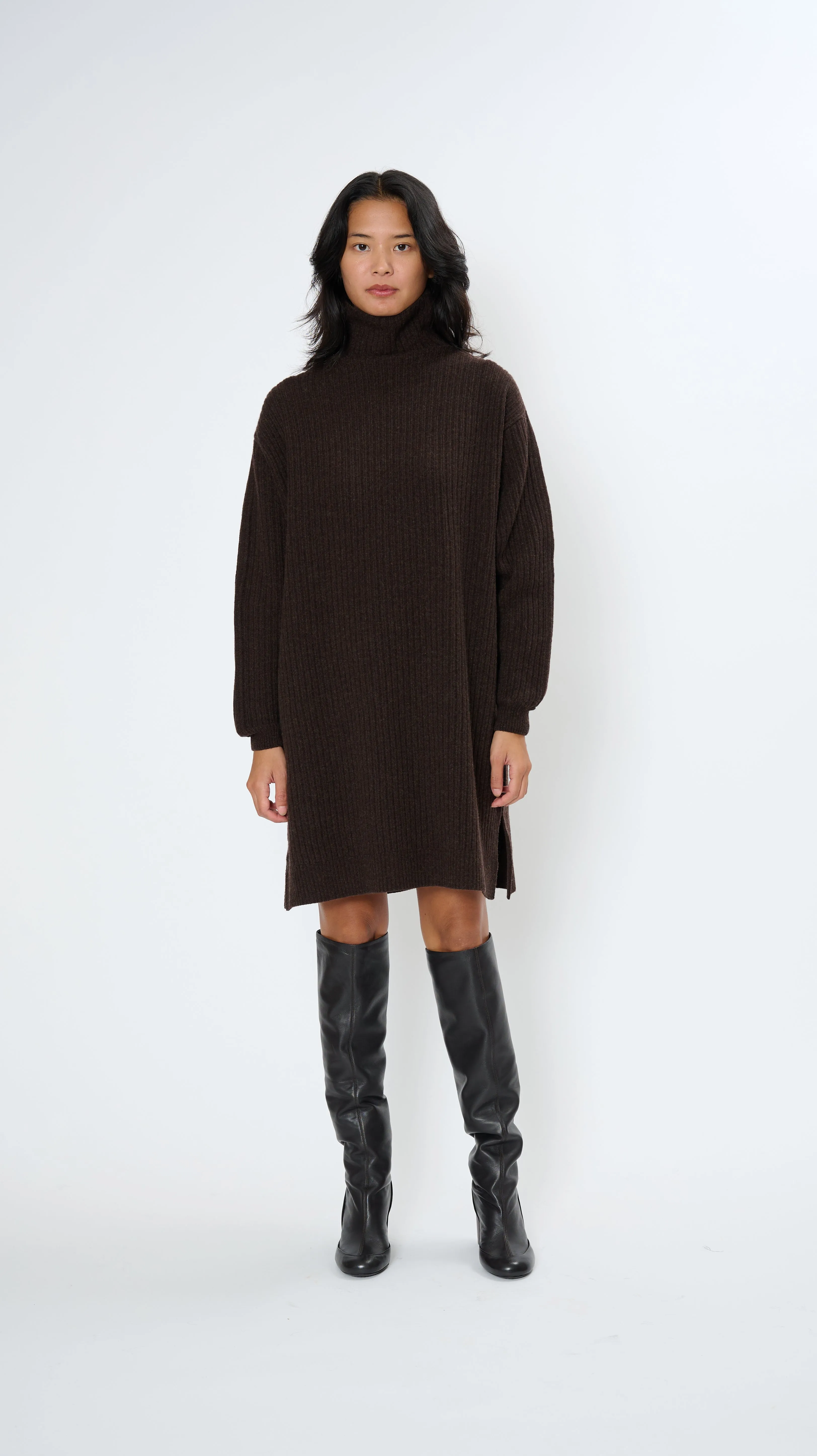 High Neck Maxi Dress in Dark Acajou Melange
