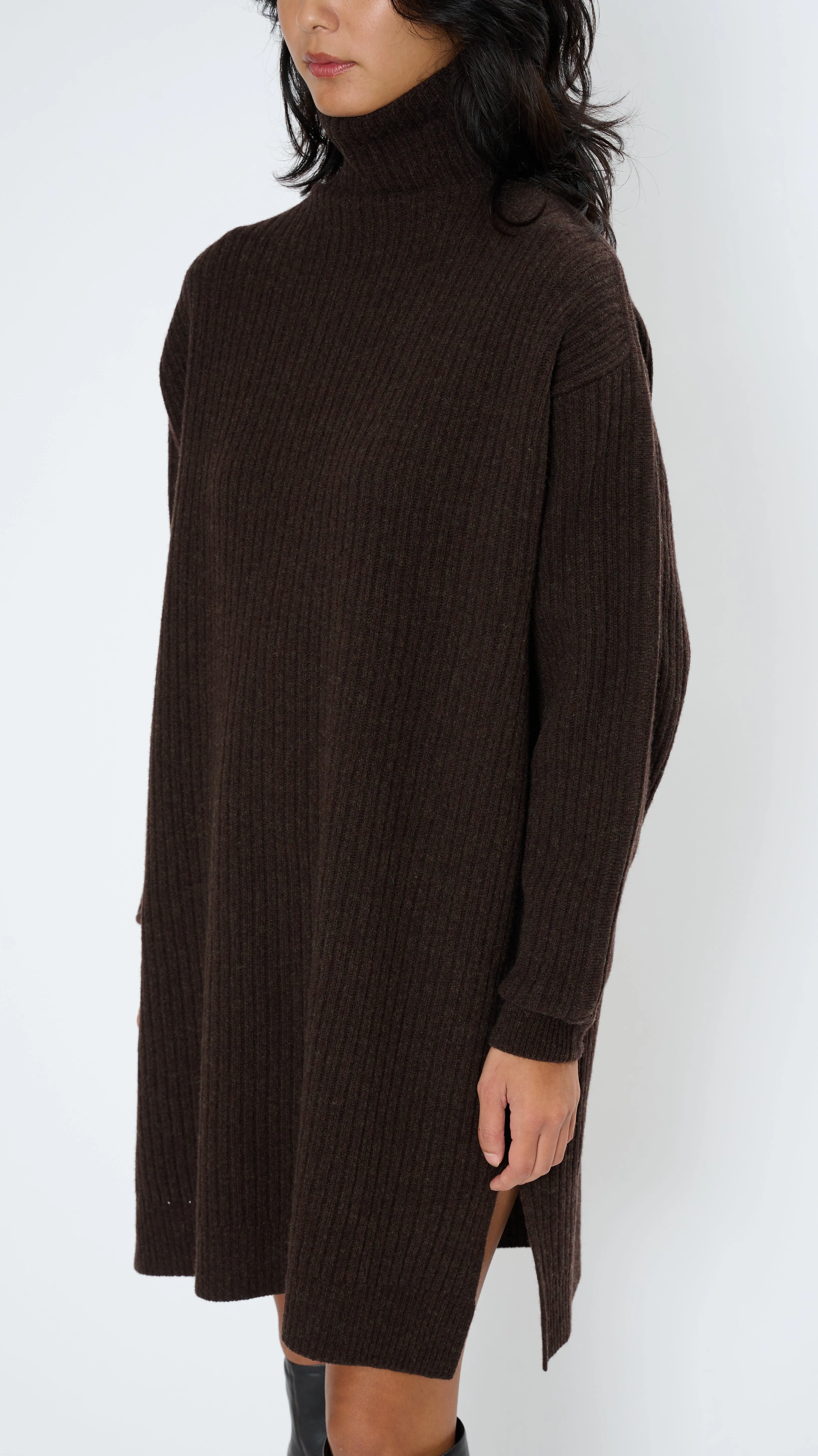 High Neck Maxi Dress in Dark Acajou Melange