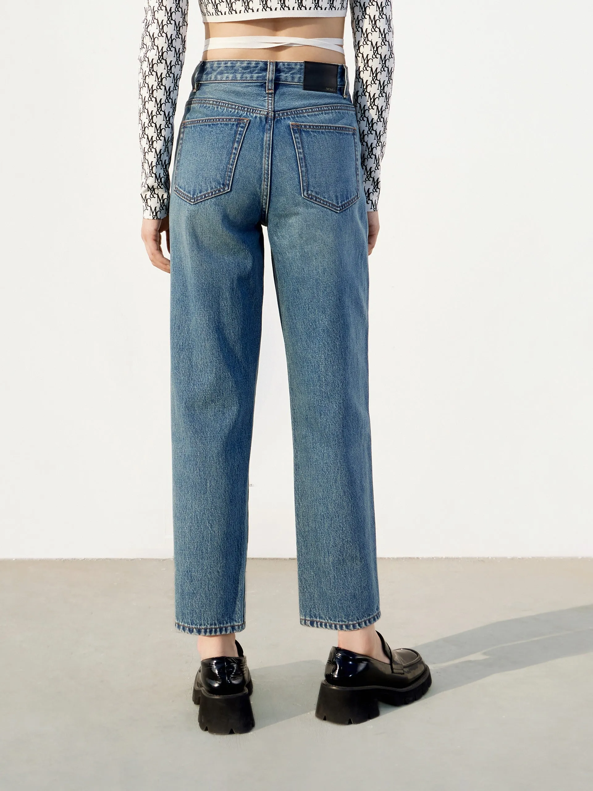 High Waist Tapered Denim Jeans