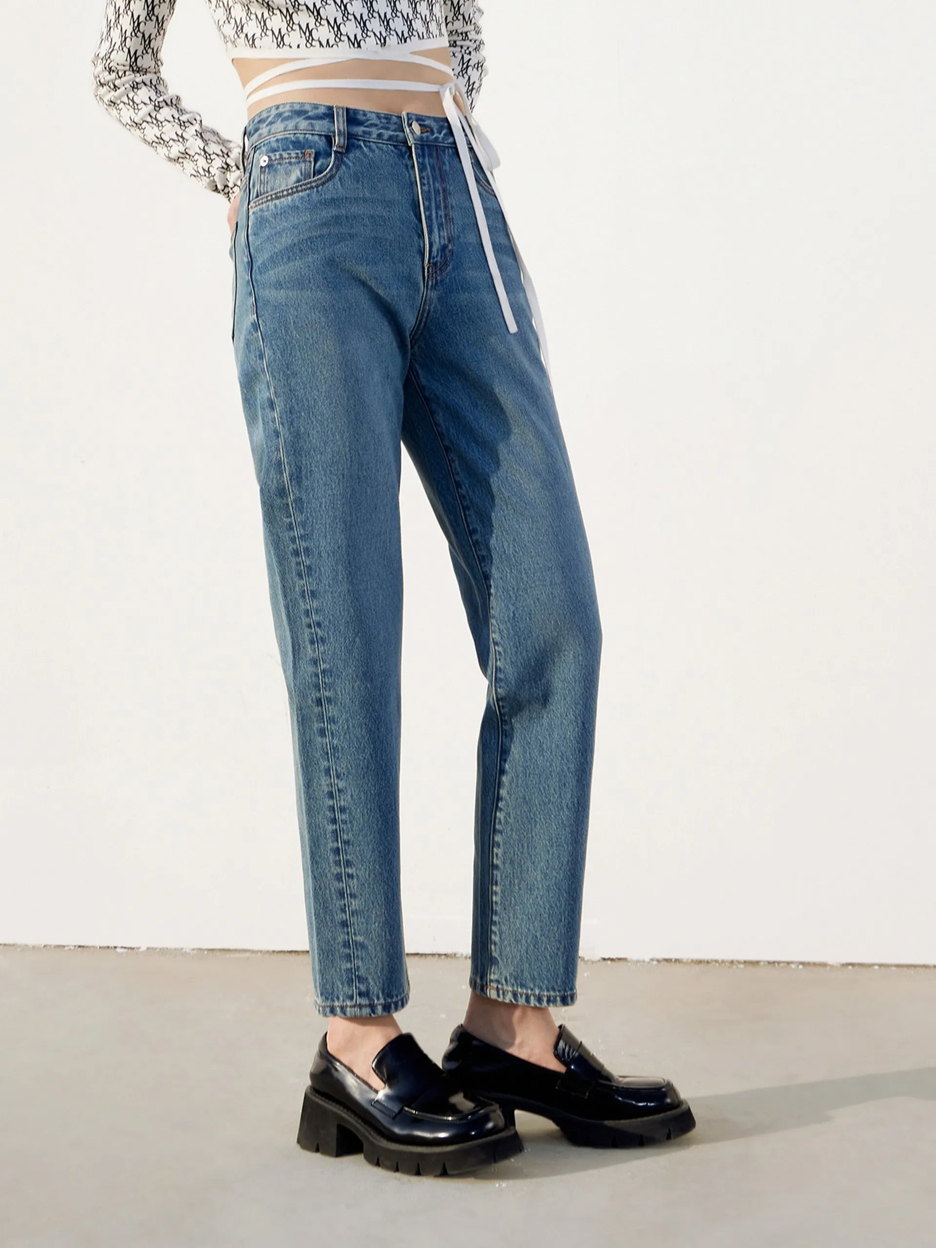 High Waist Tapered Denim Jeans