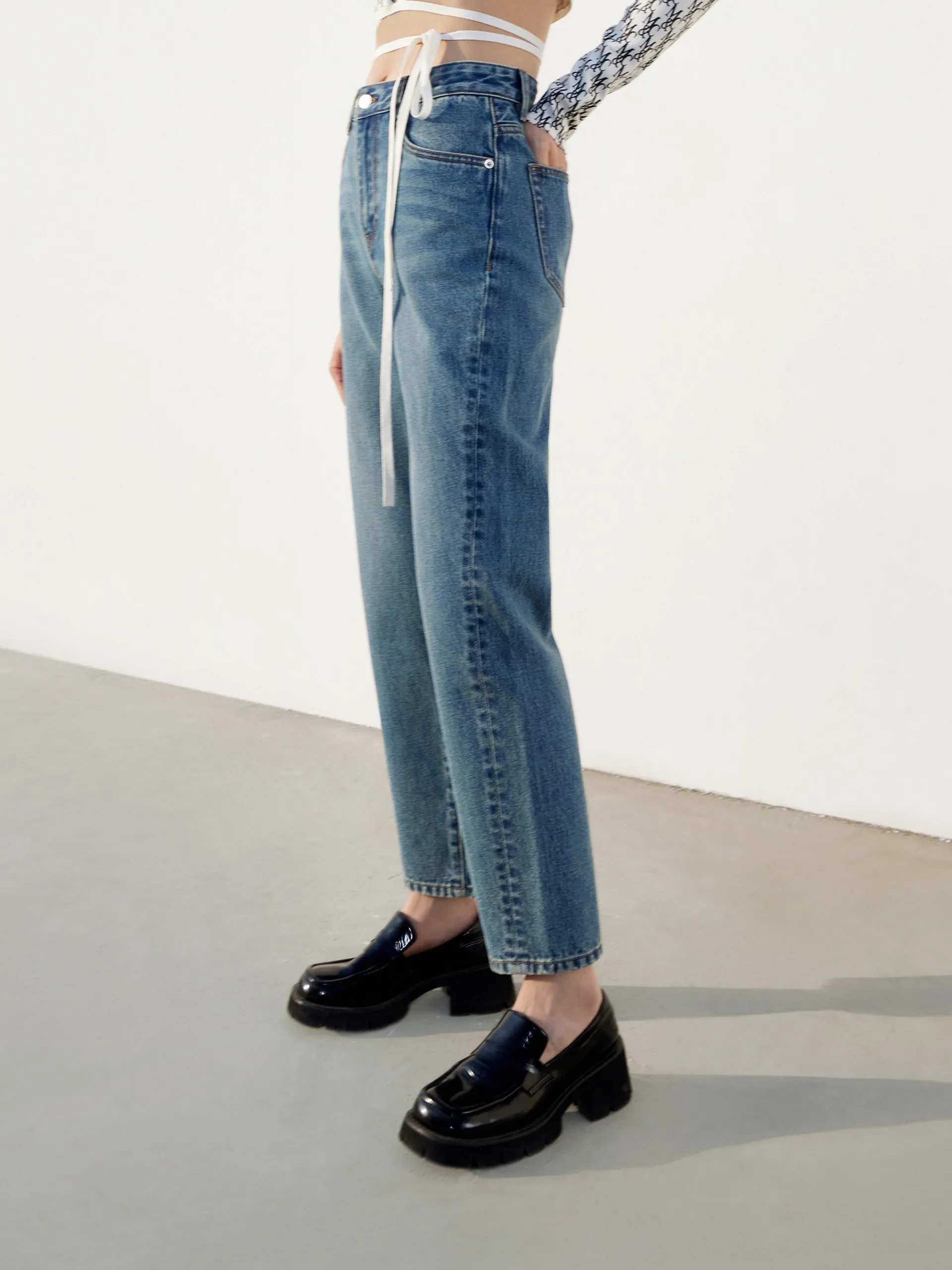 High Waist Tapered Denim Jeans