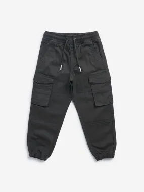 HOP Kids Dark Olive Cargo-Style Mid-Rise Cotton Blend Joggers