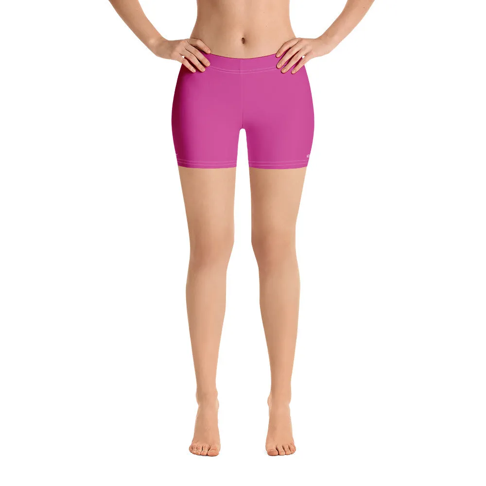 Hot Pink Women's Designer Shorts, Bright Pink Gym Short Tights For Women-Made in USA/EU