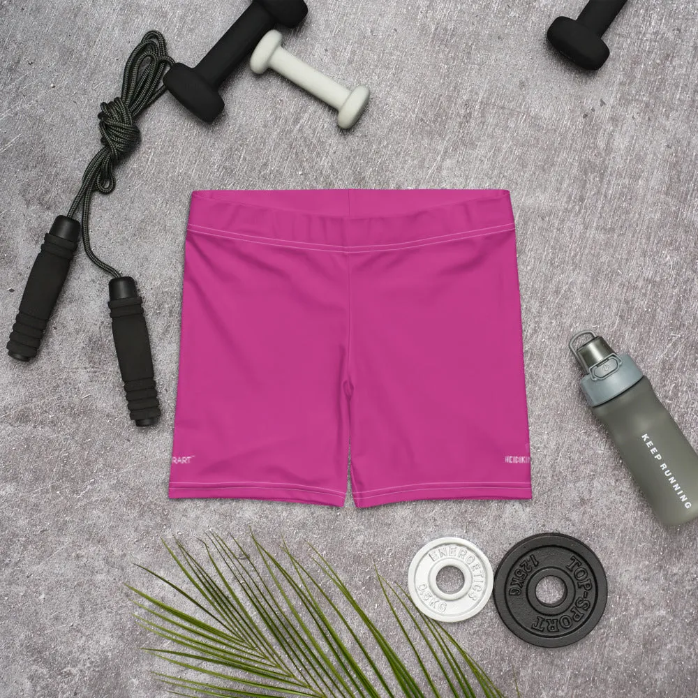 Hot Pink Women's Designer Shorts, Bright Pink Gym Short Tights For Women-Made in USA/EU