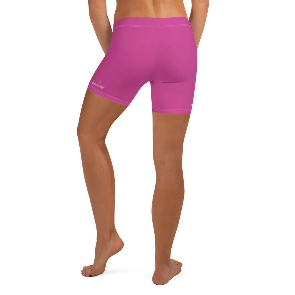 Hot Pink Women's Designer Shorts, Bright Pink Gym Short Tights For Women-Made in USA/EU