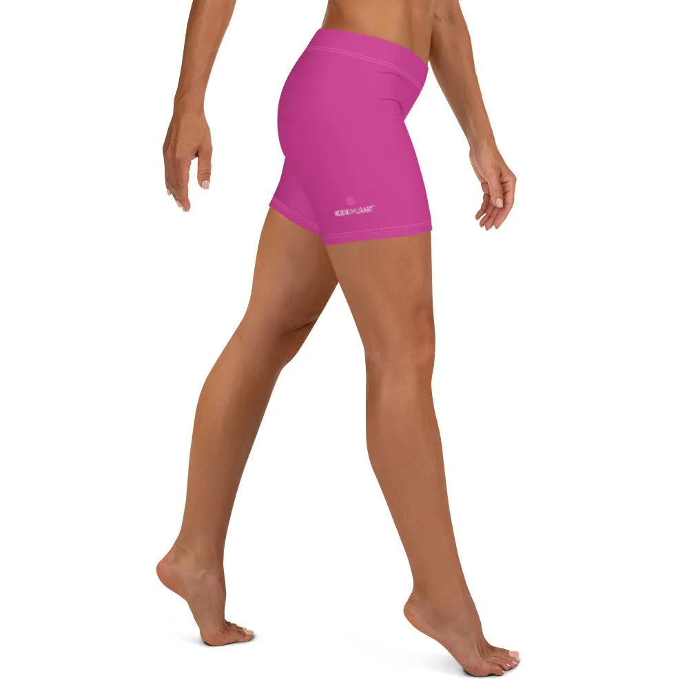 Hot Pink Women's Designer Shorts, Bright Pink Gym Short Tights For Women-Made in USA/EU