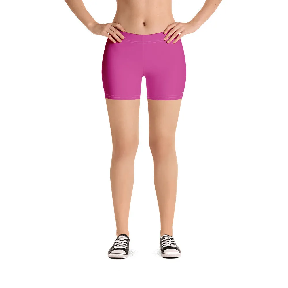 Hot Pink Women's Designer Shorts, Bright Pink Gym Short Tights For Women-Made in USA/EU